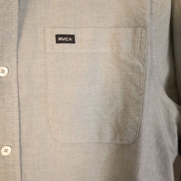 RVCA Mens Slim Fit Long Sleeve Oxford Shirt Gray Cotton Button Down Size L - Picture 6 of 10